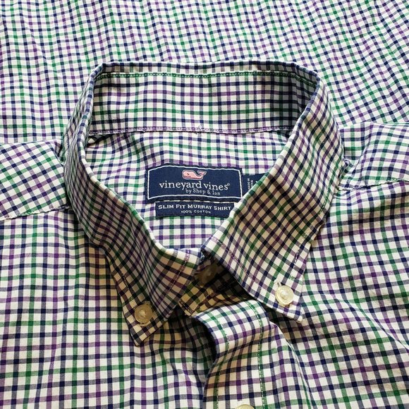 Vineyard Vines Mens XL Slim Fit Murray Shirt Button Down Front Check EUC - Picture 10 of 11